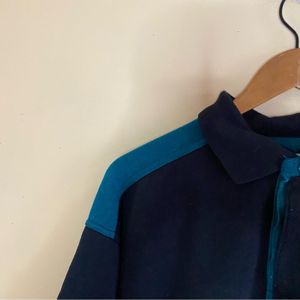 Vintage Brooks Tradition Rugby Collar Sweatshirt Navy Teal Embroidered Logo Med - Picture 4 of 15